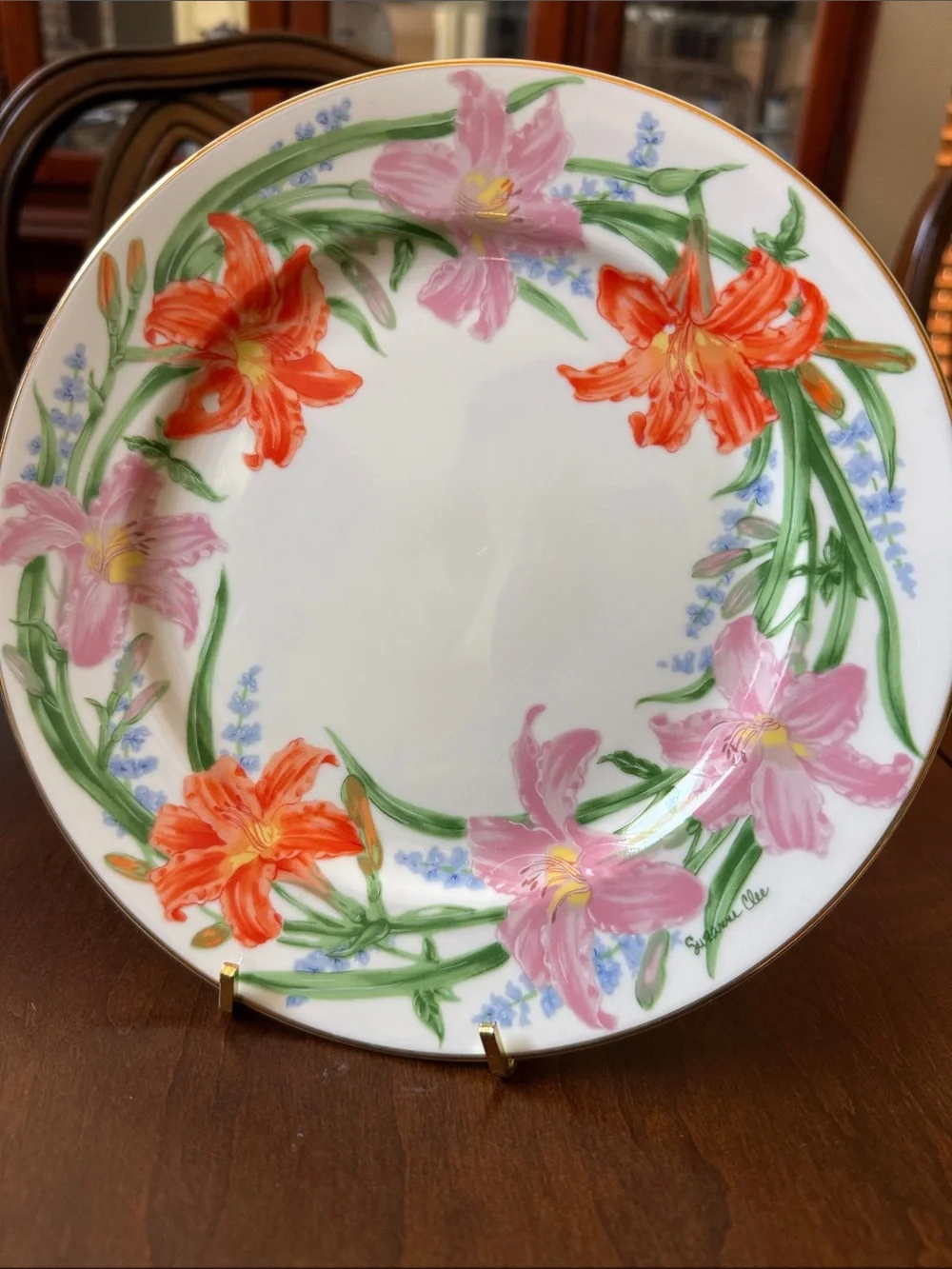 1998 Lenox dessert plate Flower Blossom collection Day Lily Suzanne Clee 8 3/8”